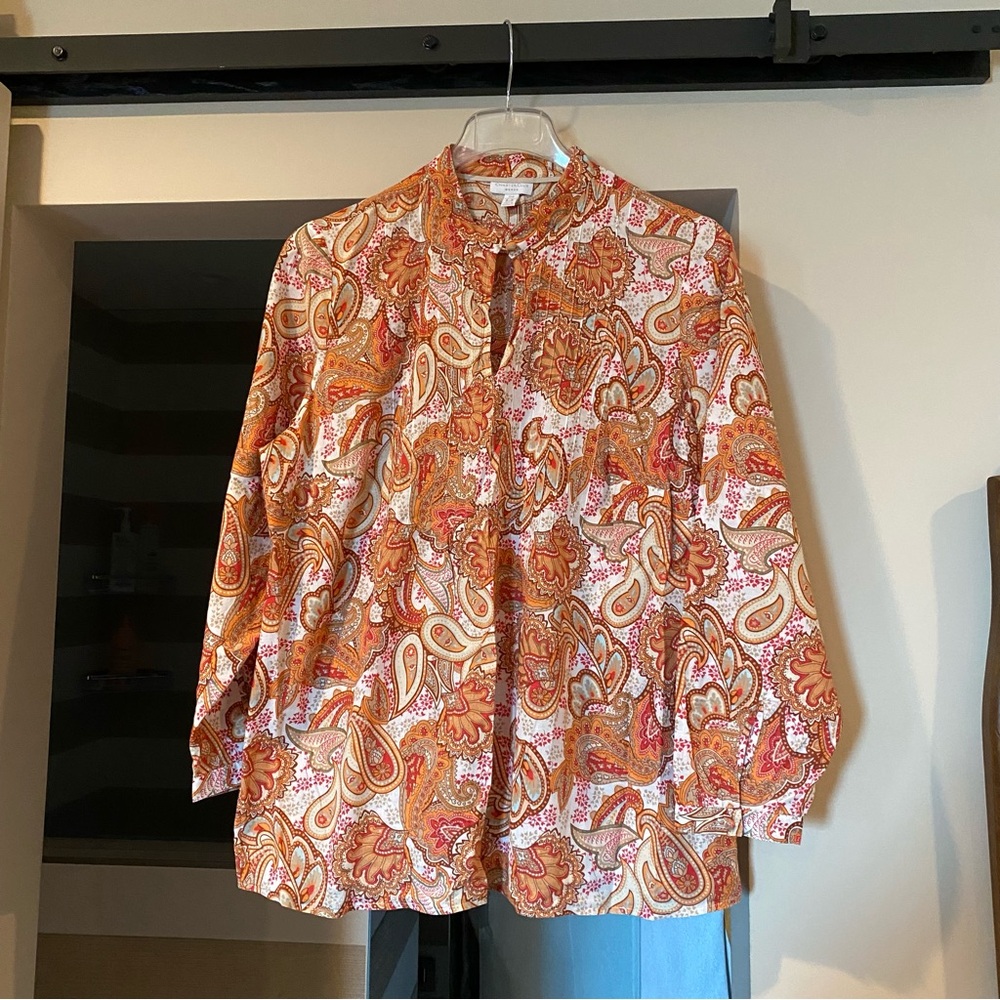 Charter Club Woman Size 18. Paisley Button-Up Blouse Orange & White